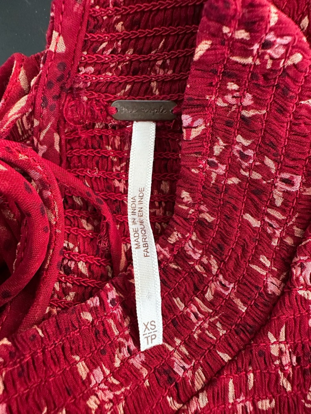 Free People Roma ditsy floral sheer red long sleeve top XS - Picture 7 of 8